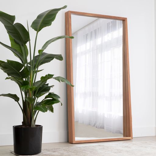 Sunpan Fresno Floor Mirror Narrow Dark Brown/Narrow Natural/Natural/Dark Brown