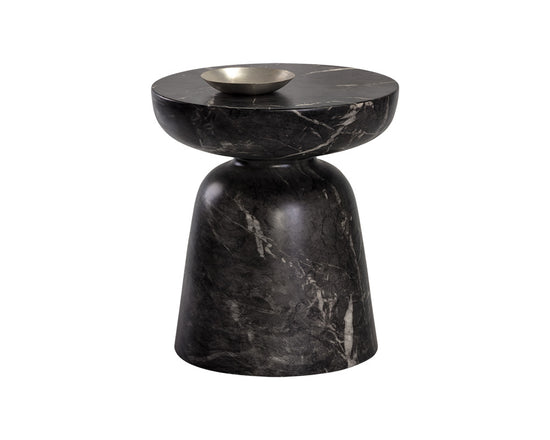Sunpan Lucida End Table - Marble Look - Black
