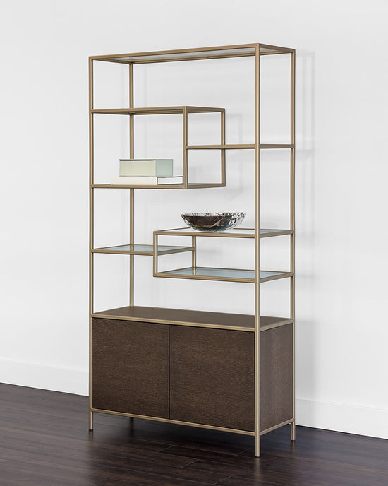 Sunpan Stamos Bookcase In Black And Charcoal Grey/Raw Umber