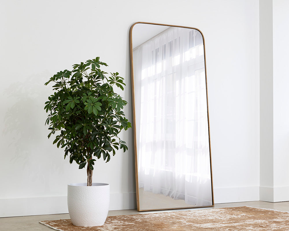 Sunpan Calabasas Floor Mirror in Black / Brass