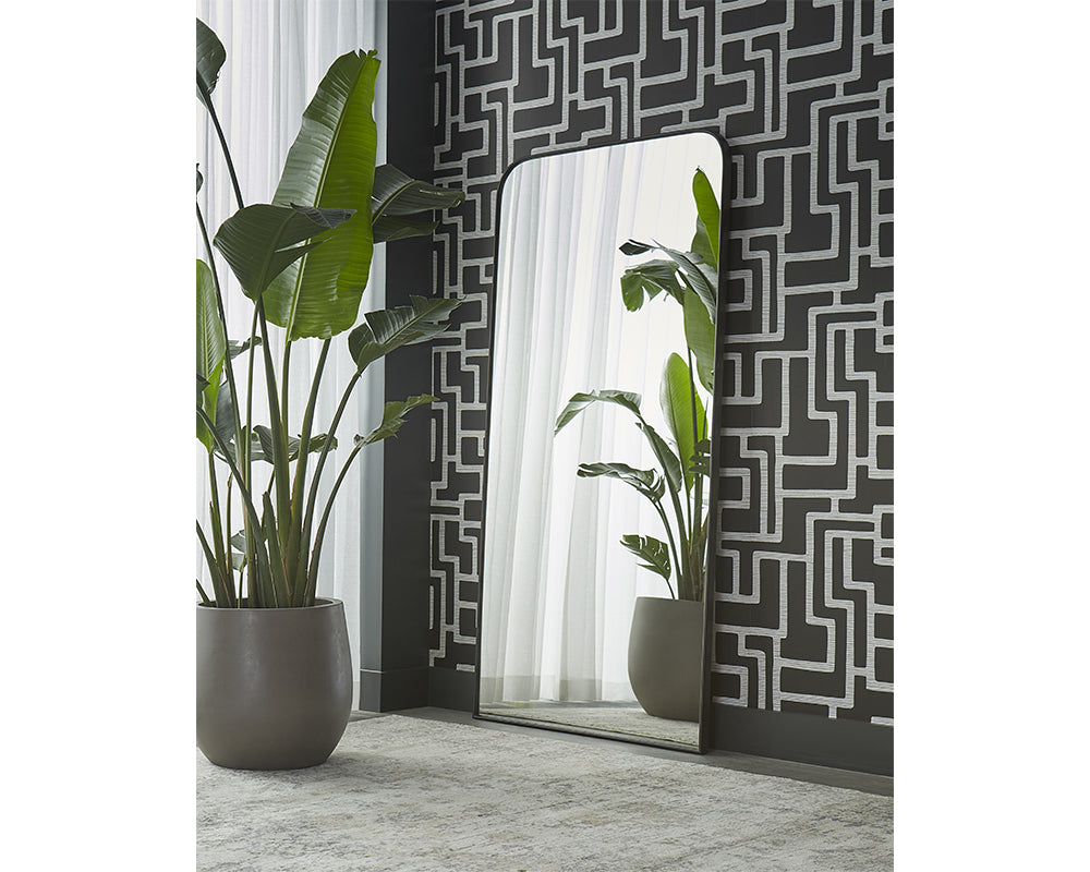 Sunpan Calabasas Floor Mirror in Black / Brass