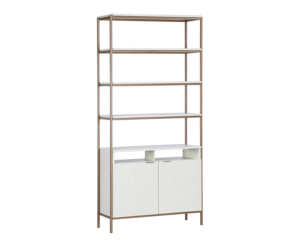 Sunpan Ambrose Modular Bookcase in Champagne Gold And Cream/Rustic Oak And Black - Large