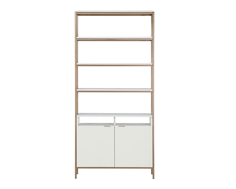Sunpan Ambrose Modular Bookcase in Champagne Gold And Cream/Rustic Oak And Black - Large