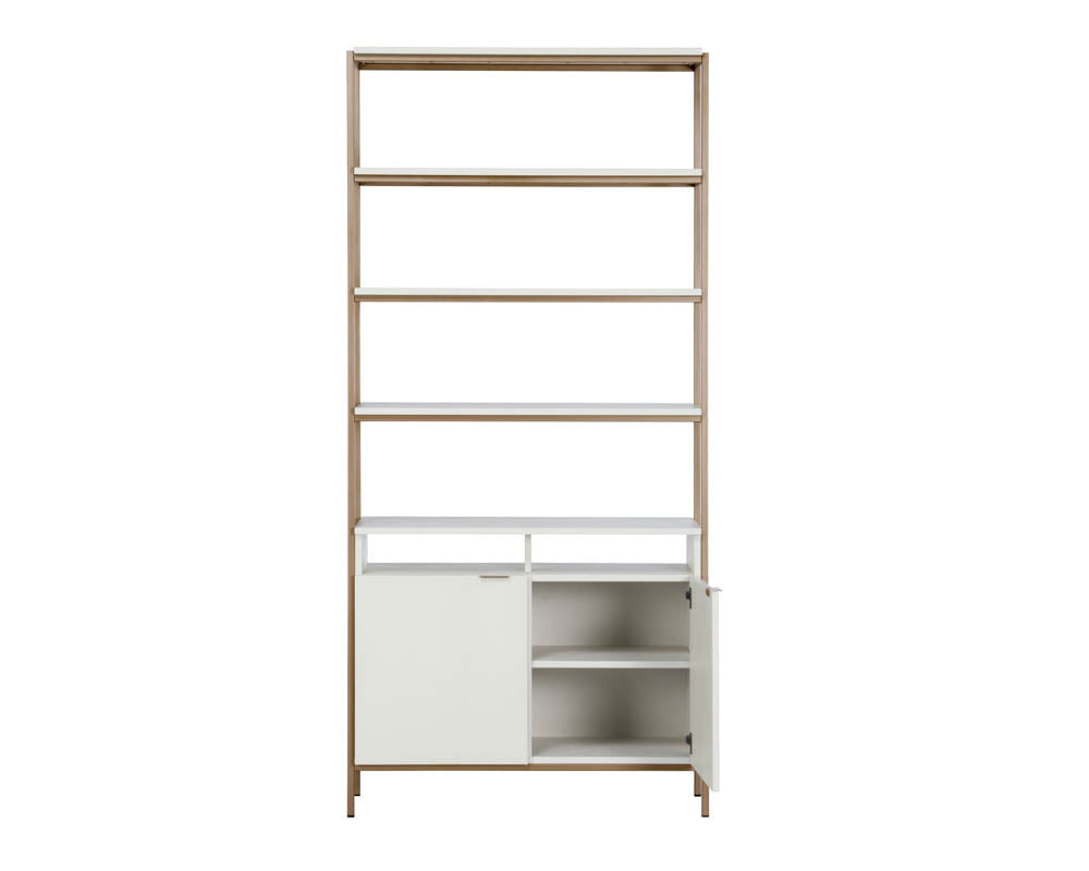 Sunpan Ambrose Modular Bookcase in Champagne Gold And Cream/Rustic Oak And Black - Large