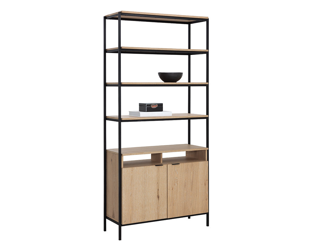 Sunpan Ambrose Modular Bookcase in Champagne Gold And Cream/Rustic Oak And Black - Large
