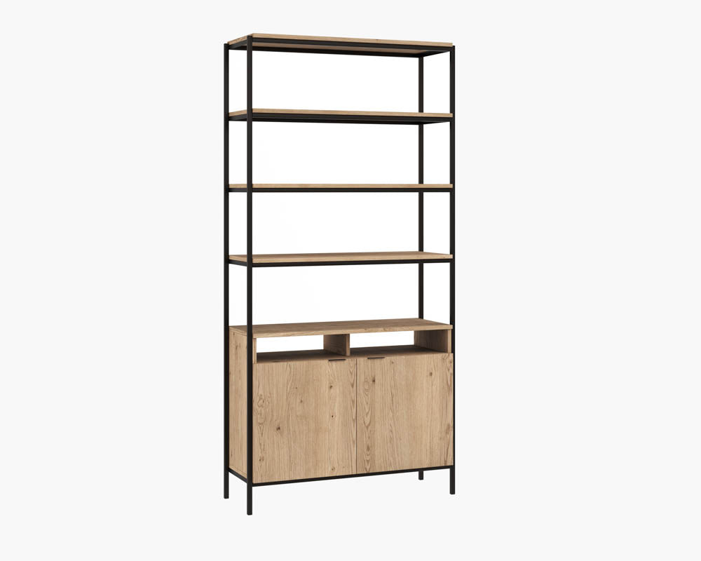 Sunpan Ambrose Modular Bookcase in Champagne Gold And Cream/Rustic Oak And Black - Large