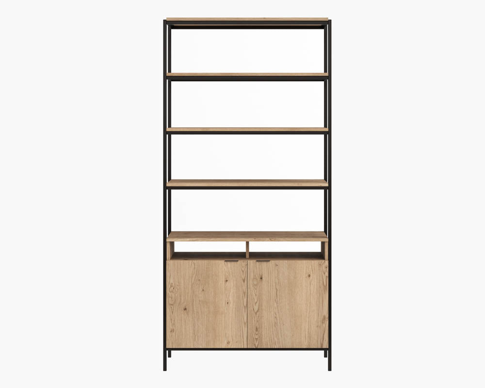 Sunpan Ambrose Modular Bookcase in Champagne Gold And Cream/Rustic Oak And Black - Large