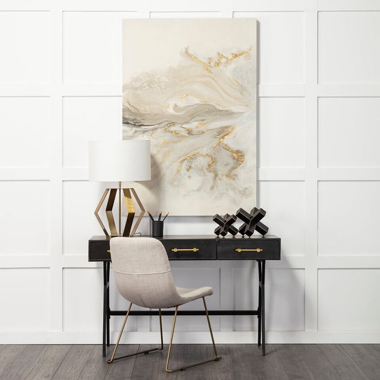 Mercana Vince 51L x 18W Black Metal With Gold Accents 3 Drawer Office Desk