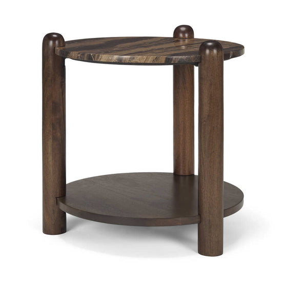 Mercana Jovia Brown Mango Wood With Cappuccino Marble Round Side Table