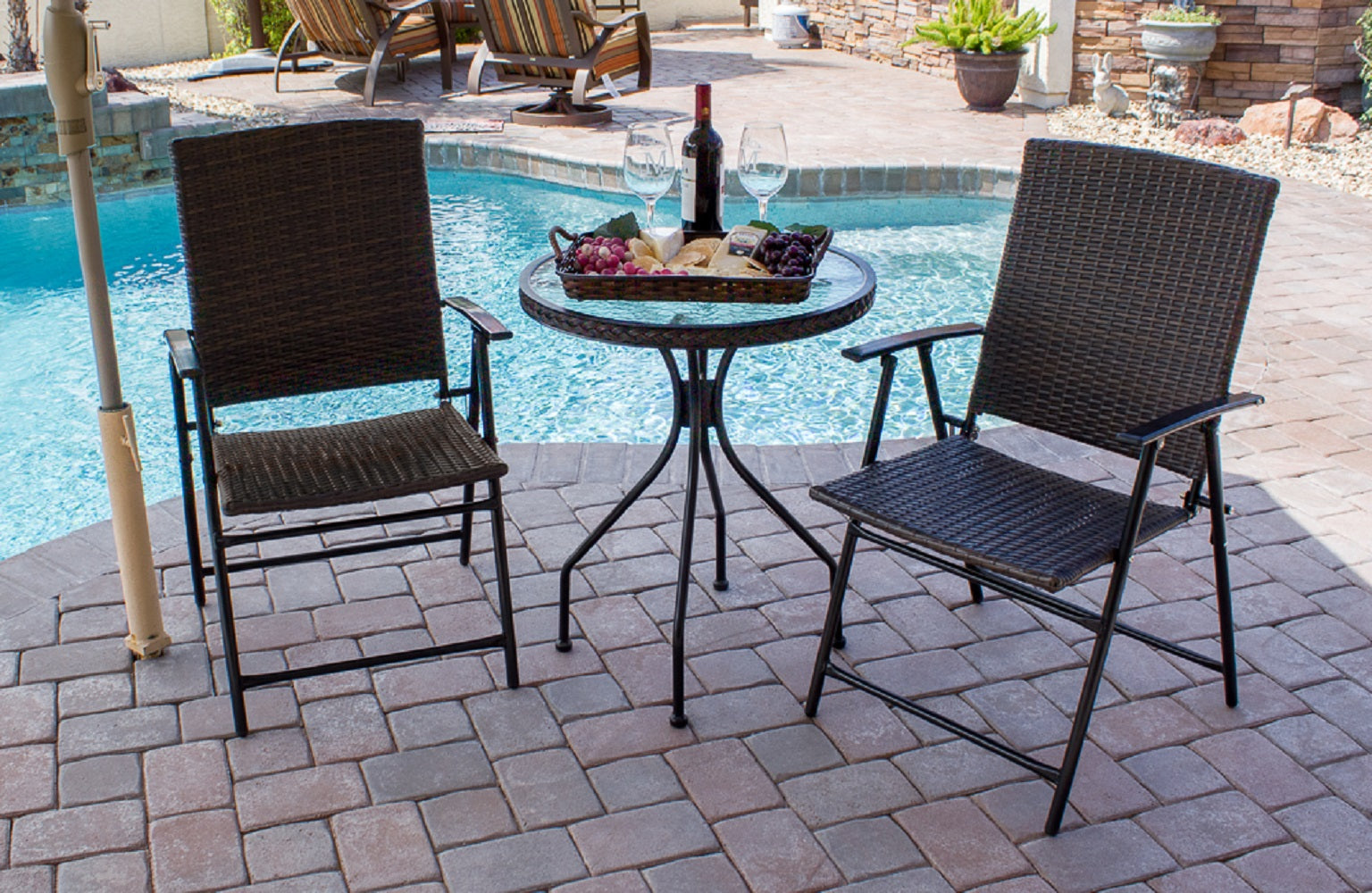 AZ Patio Heaters Three Piece Patio Set in Dark Brown Wicker