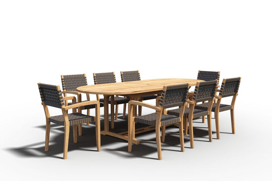 Curated MaisonFurniture Amelie Oval Teak Outdoor Dining Table with Built-In Extension