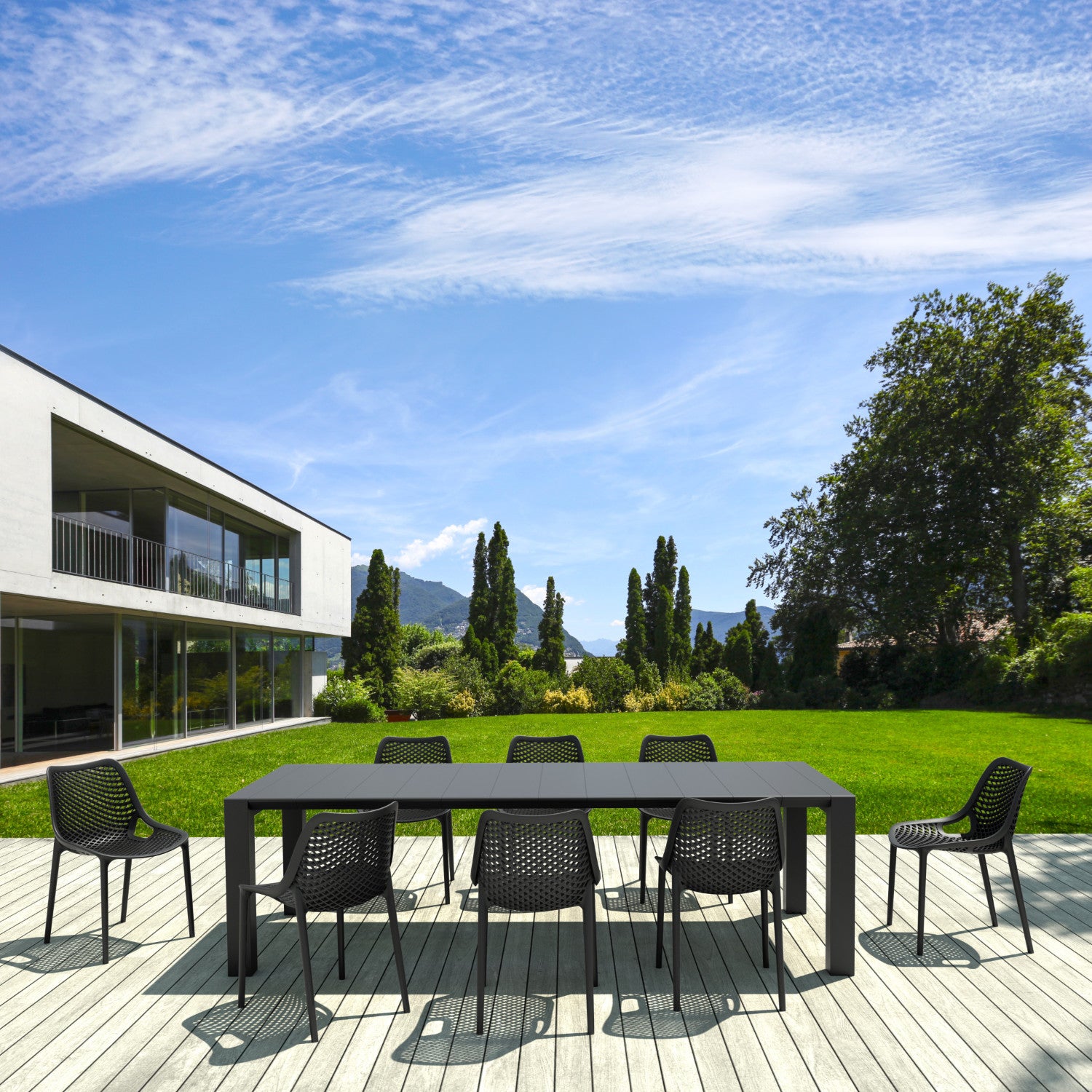 Compamia Air Extension Dining Set 9 Piece in Black/Taupe/Dove Gray/White