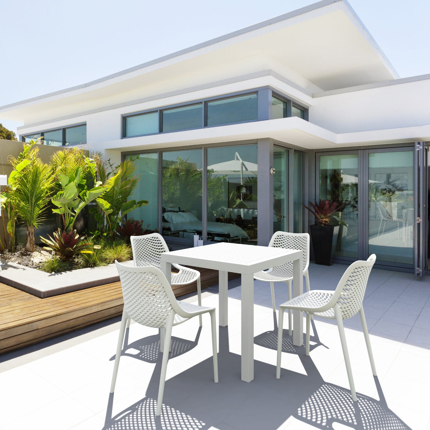 Compamia Air Square Dining Set with 4 Chairs Dark Gray/Taupe/White