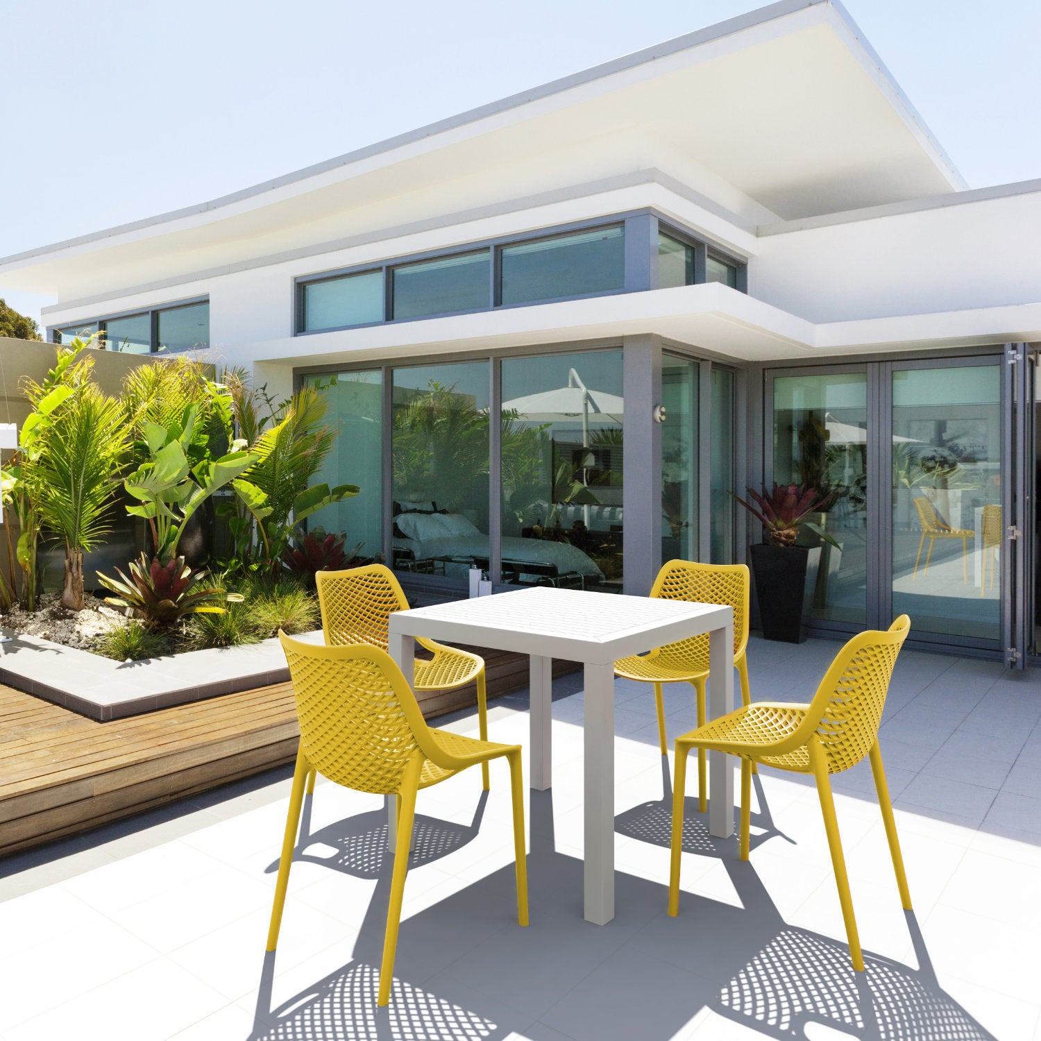 Compamia Air Mix Square Dining Set with White Table and 4 Taupe/Orange/Red/Tropical Geen/Yellow Chairs