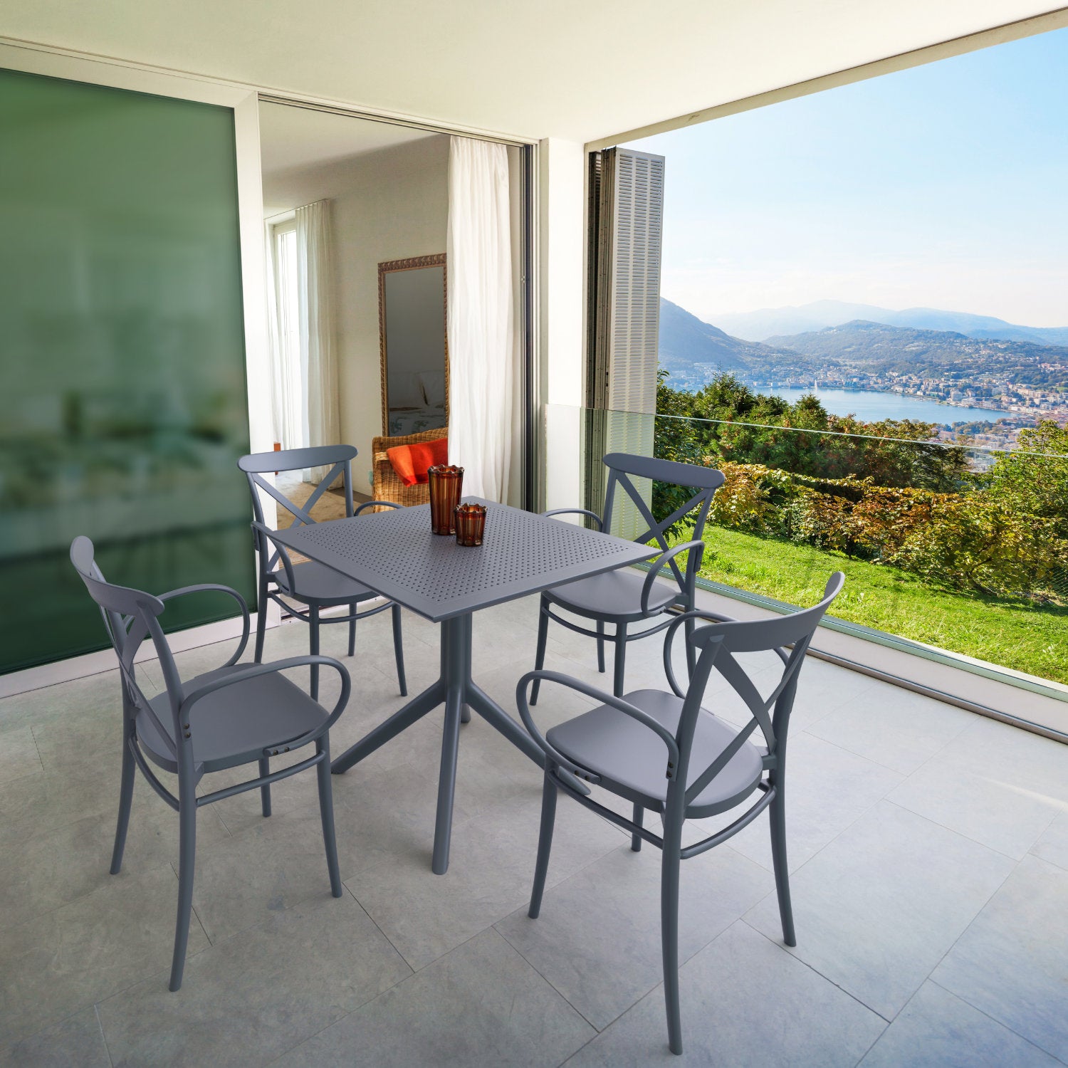 Compamia Cross XL Patio Dining Set with 4 Chairs Black/Dark Gray/Taupe/White/Olive Green