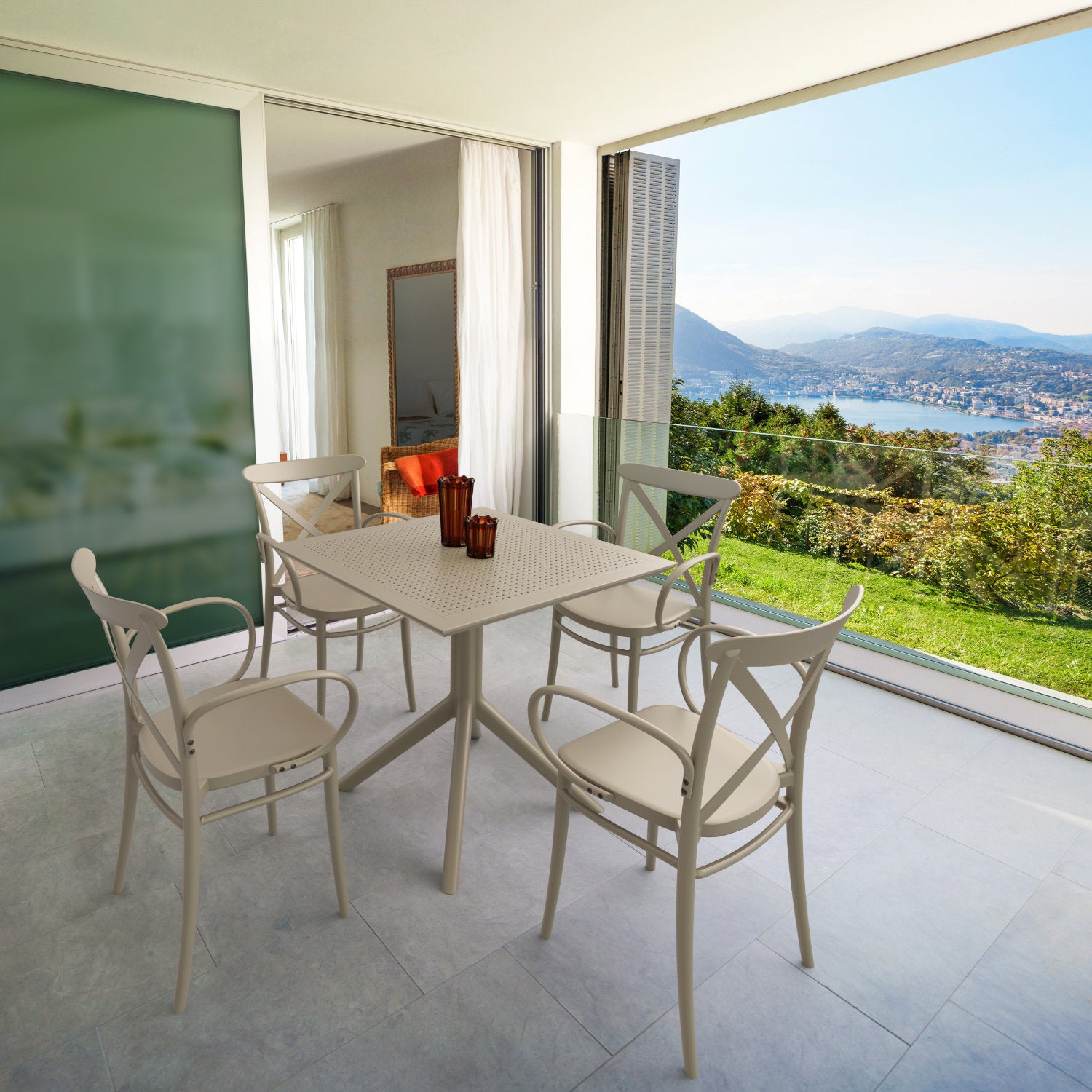 Compamia Cross XL Patio Dining Set with 4 Chairs Black/Dark Gray/Taupe/White/Olive Green