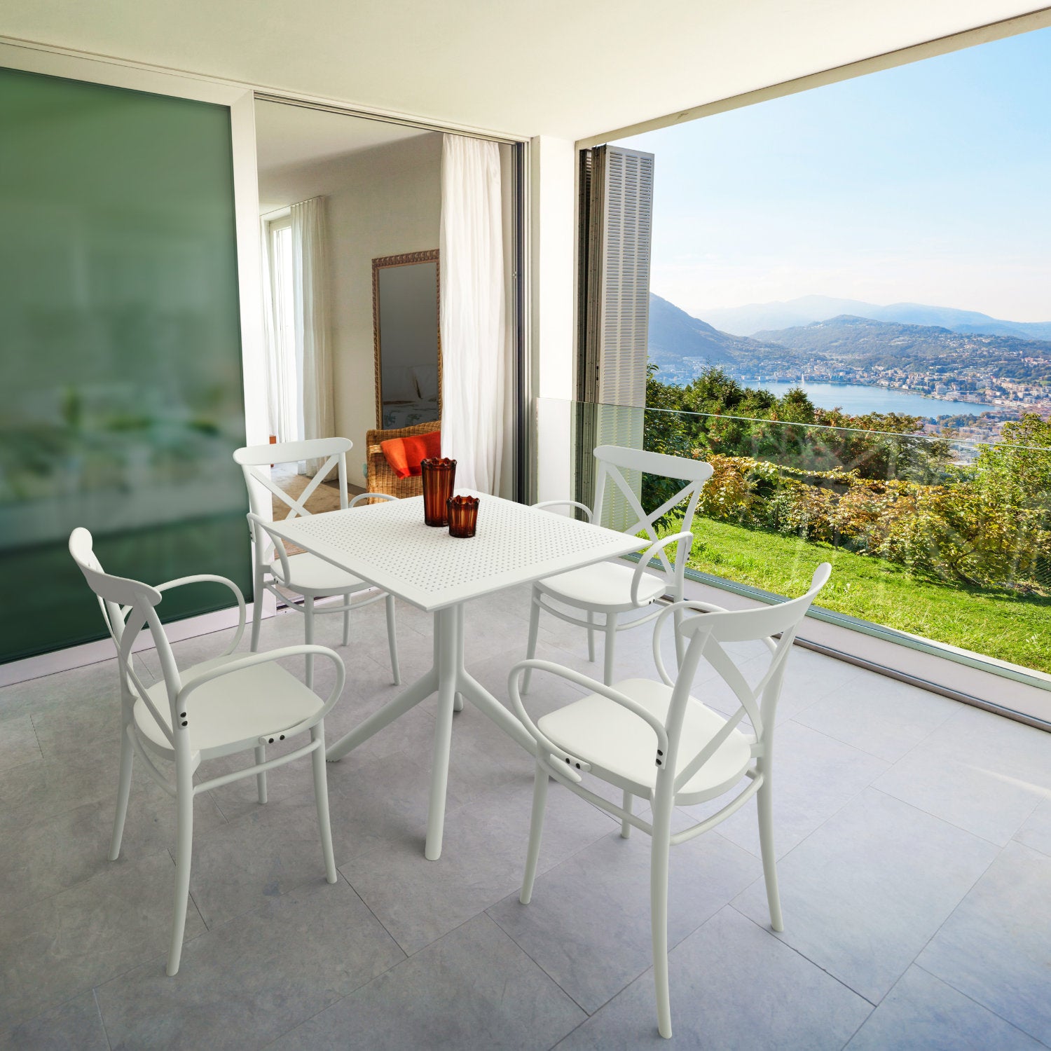 Compamia Cross XL Patio Dining Set with 4 Chairs Black/Dark Gray/Taupe/White/Olive Green