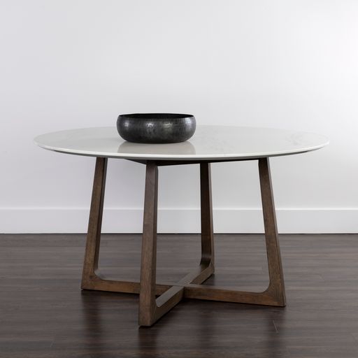 Sunpan Flores Dining Table 53" in Ebony Brown-White Marble / Pake Honey-White Marble