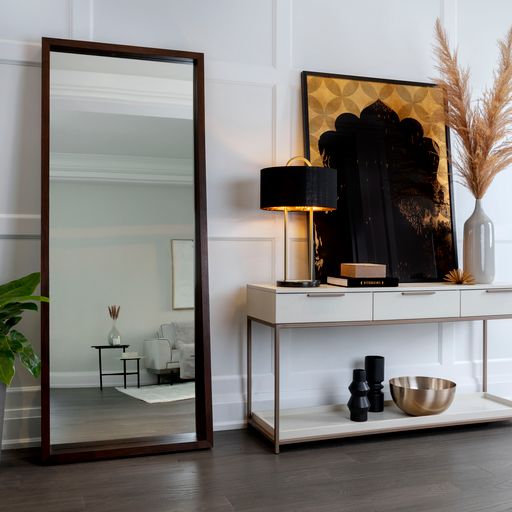 Sunpan Fresno Floor Mirror Narrow Dark Brown/Narrow Natural/Natural/Dark Brown