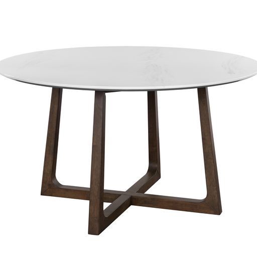 Sunpan Flores Dining Table 53" in Ebony Brown-White Marble / Pake Honey-White Marble