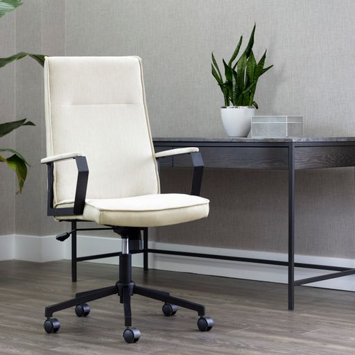 Sunpan Swanson Office Chair Polo Club Muslin-Bravo Cream / Polo Club Stone-Bravo Metal