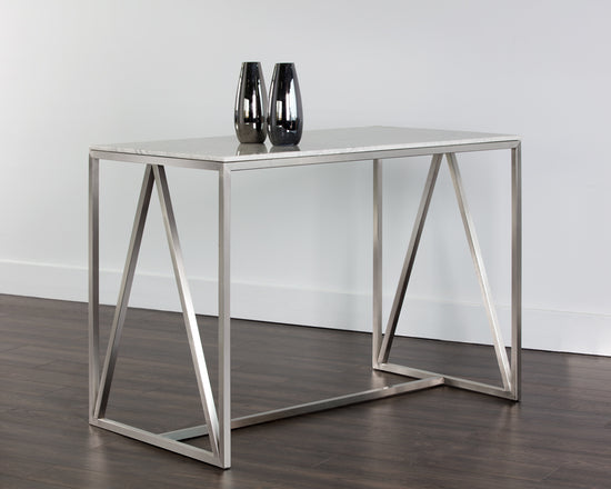 Sunpan Abel Counter Table in Stainless Steel and White Marble