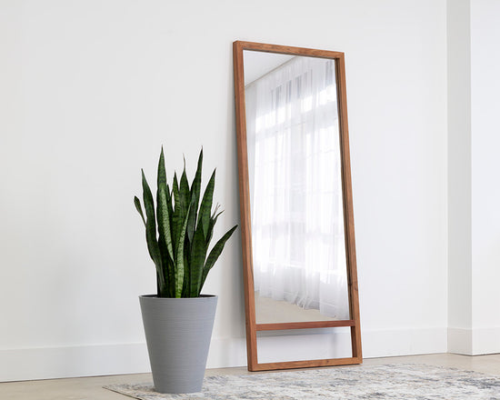 Sunpan Bridgeport Floor Mirror in Dark Brown/Natural