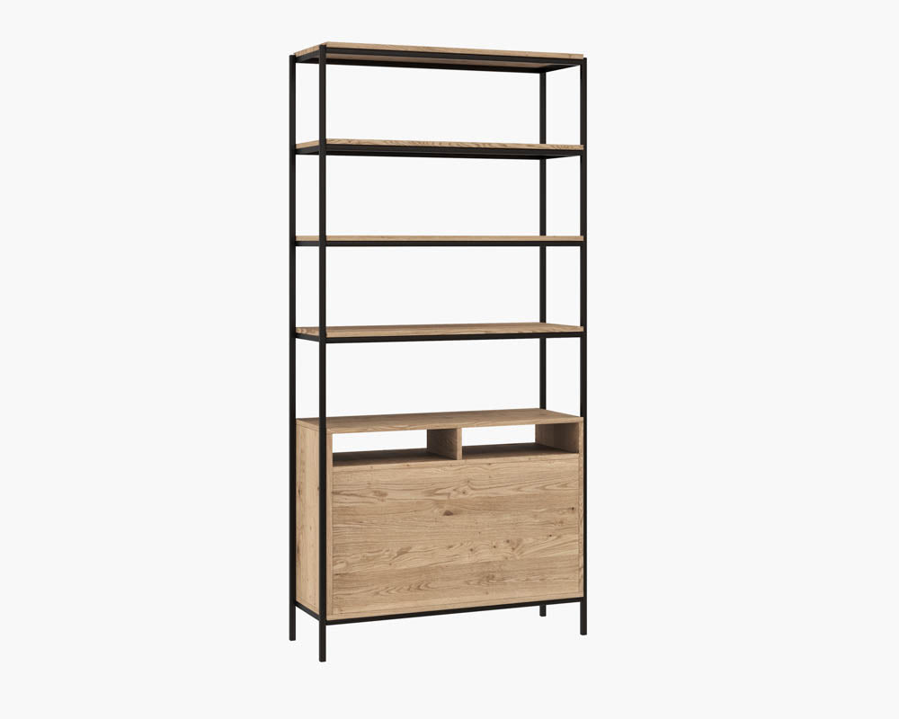 Sunpan Ambrose Modular Bookcase in Champagne Gold And Cream/Rustic Oak And Black - Large