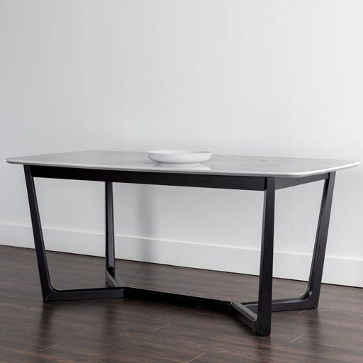 Sunpan Kali Dining Table 70.5" in Black - Grey Marble / Pale Honey - White Marble