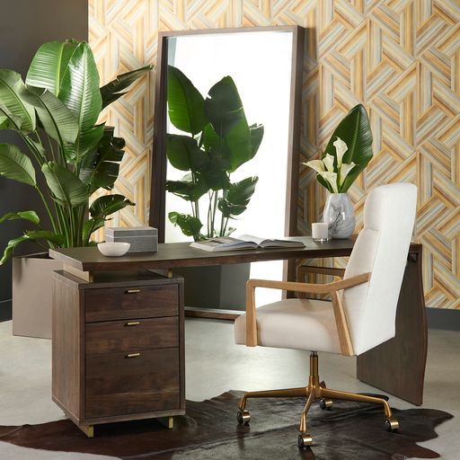 Sunpan Fresno Floor Mirror Narrow Dark Brown/Narrow Natural/Natural/Dark Brown