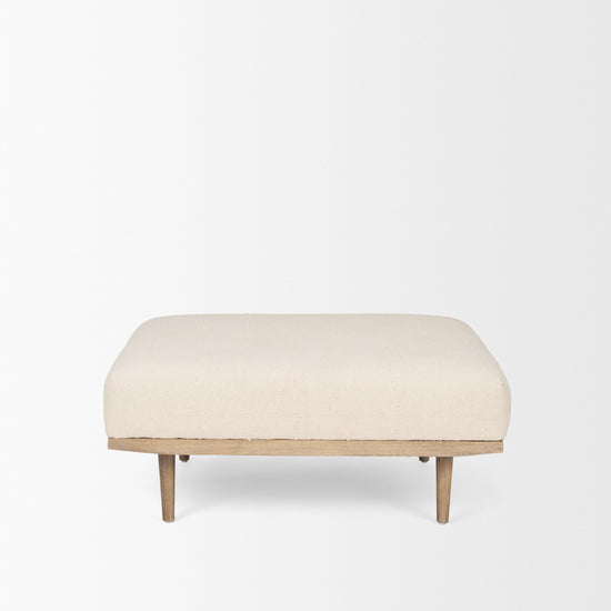 Mercana Shae Brown Wood With Oatmeal Fabric Ottoman