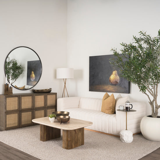 Mercana Symona Travertine and Mango Wood Rectangle Coffee Table