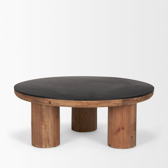 Mercana Tucson Natural Wood With Round Black Oak Top Coffee Table