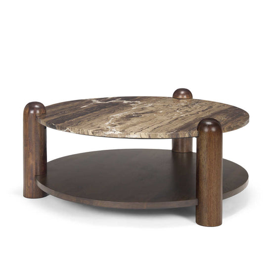 Mercana Jovia Brown Mango Wood With Cappuccino Marble Round Coffee Table