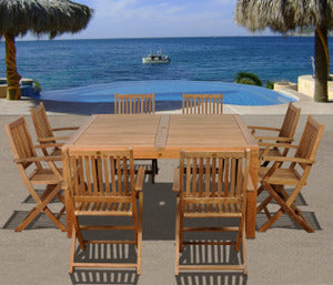 International Home Miami Amazonia Teak Dubai 9 pc Teak Square Dining Set