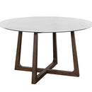 Sunpan Flores Dining Table 53" in Ebony Brown-White Marble / Pake Honey-White Marble