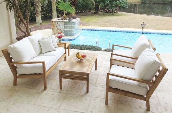 Royal Teak Coastal Wooden Set with 2-Seat Loveseat and Two Club Chairs or Miami Side Table and Miami Coffee Table